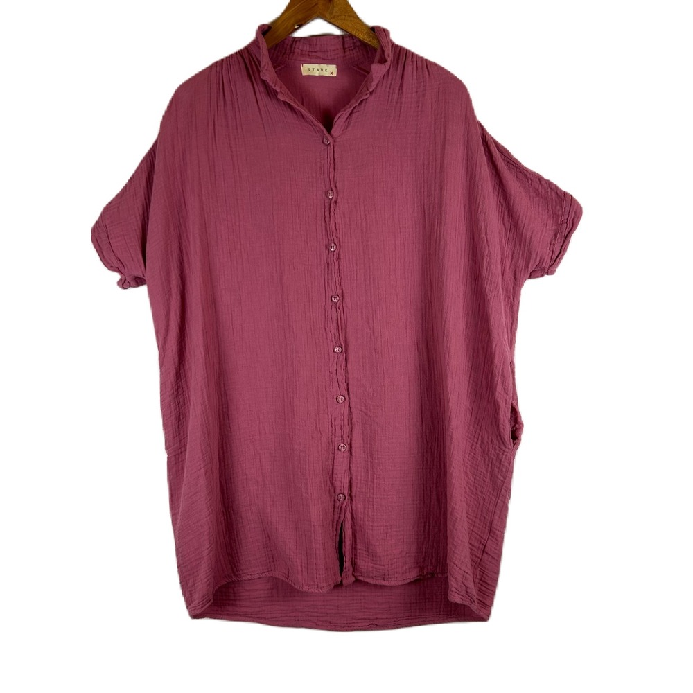 STARK X Mauve Gauze Tunic Shirt Button‎ Up Pockets Oversized Women Small